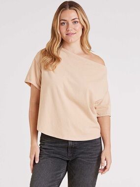 Nuuds Vintage Cotton Off the Shoulder T-Shirt in Oat - XXXL